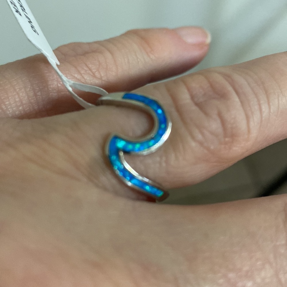 Inlayed Opal Sterling Silver Wave Ring size 7.5 - Picture 2 of 4